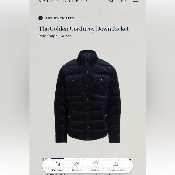 💥SOLD💥  515$ POLO Ralph Lauren COLDEN CORDUROY DOWN navy jacket 🍂 XL - Picture 1 of 9